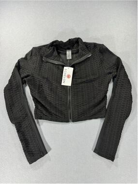 Echelon Black Textured Zip-Up Jacket Women Size Small Workout